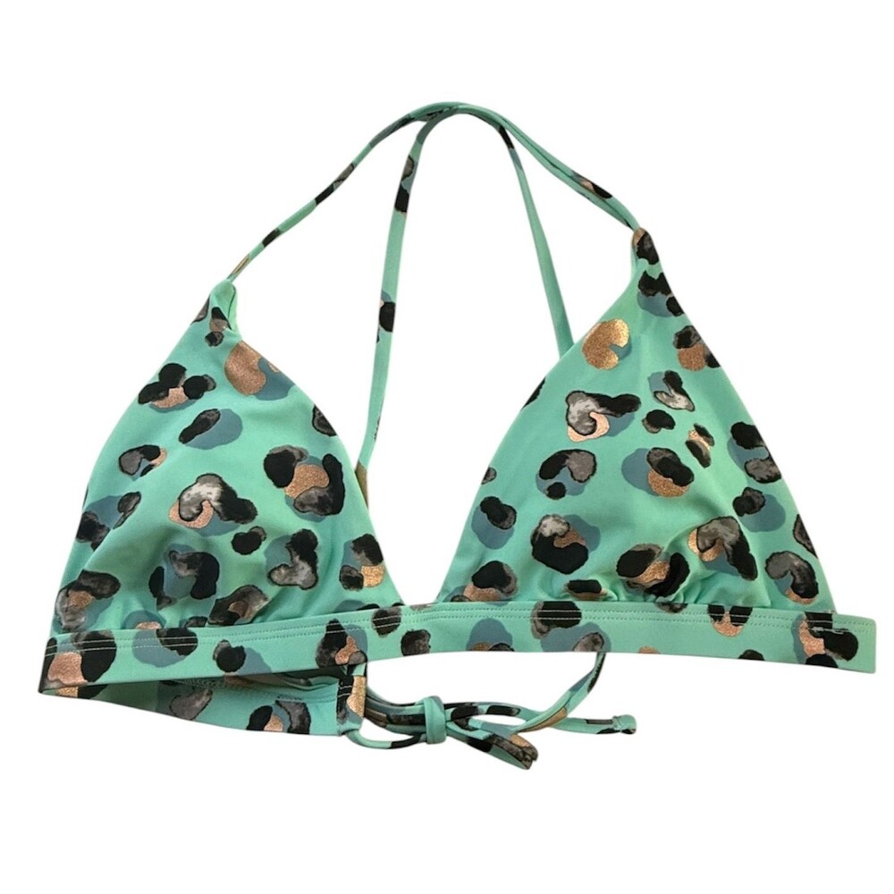 BCBGeneration Leopard Banded Triangle Bikini Top Mint Gold Foil Wild Thing M